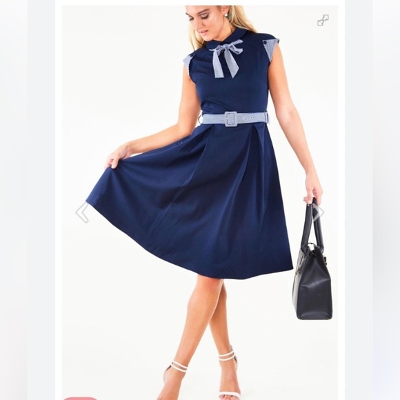 Voodoo Vixen Navy Blue Nautical Dress with Belt. - Picture 1 of 15